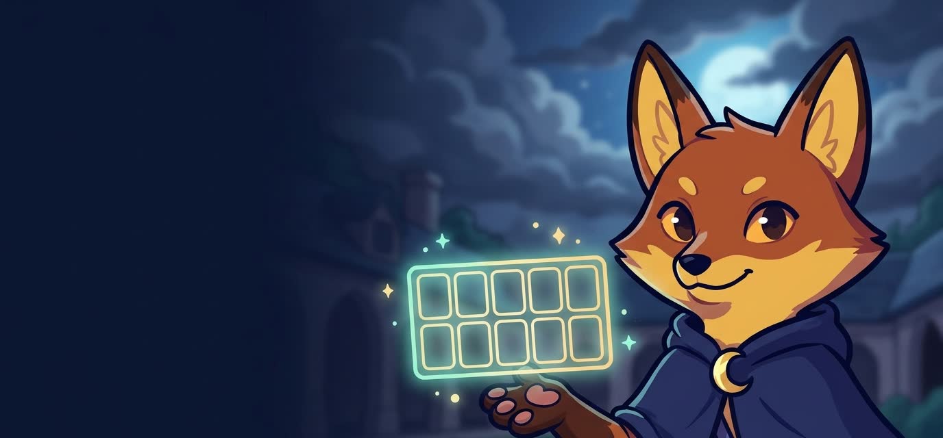 Lumi holds out a glowing frame of ten empty cells