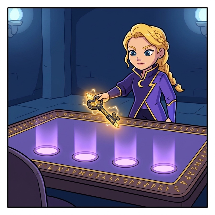 Nyx with the Storm Key at the card table